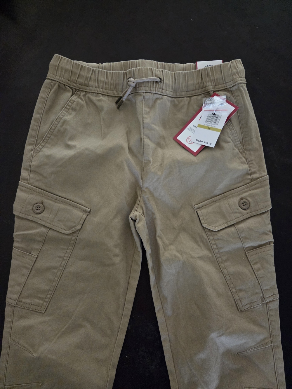 Tan Elastic Waist Cargo Pants